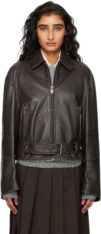 Weekend Max Mara Brown Egizio Leather Jacket