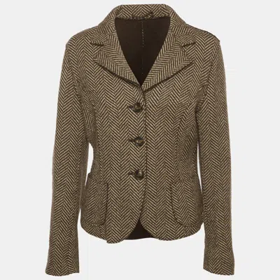 Pre-owned Weekend Max Mara Brown Herringbone Wool Blend Blazer L