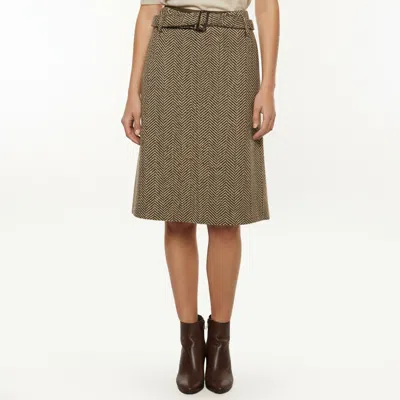 Pre-owned Weekend Max Mara Brown Herringbone Wool Pencil Skirt L