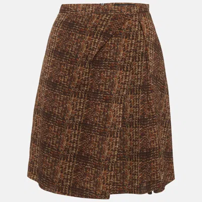 Weekend Max Mara Brown Plaid Pattern Cotton Pleated Mini Skirt In Black