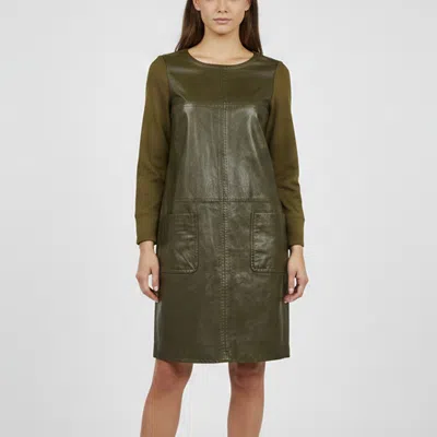 Pre-owned Weekend Max Mara Brown/olive Leather And Jersey Long Sleeve Mini Dress M