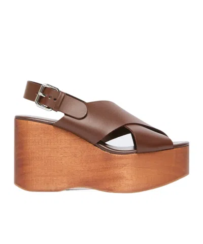 Weekend Max Mara Buckle Strap Wedge Sandals In Brown