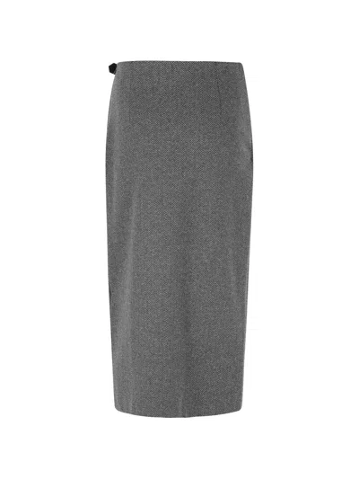 Weekend Max Mara Buckle-fastening Wrap Skirt In Gray