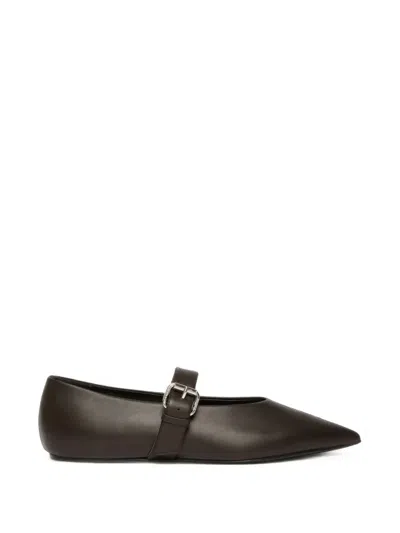 Weekend Max Mara Buckle-strap Pointed-toe Ballet Flats In Brown
