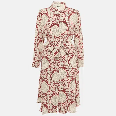 Weekend Max Mara Burgundy Printed Silk Belted Midi Dress In Multi