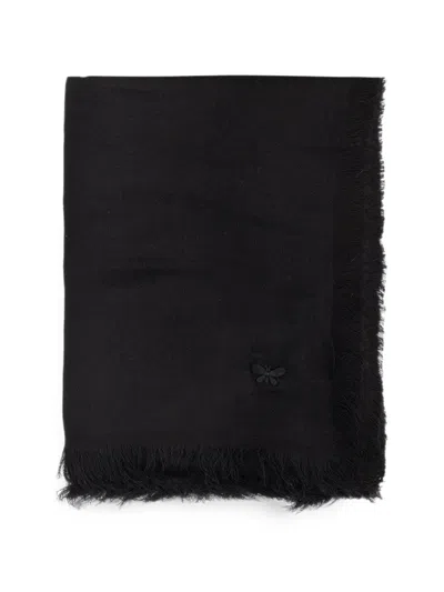 Weekend Max Mara Butterfly-embroidered Frayed Scarf In Black
