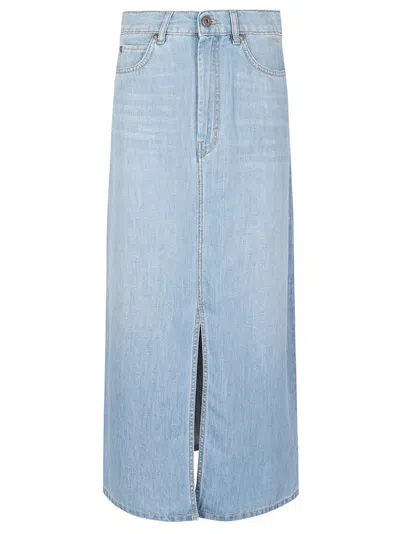 Weekend Max Mara Button Detailed Denim Skirt In Light Blue