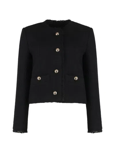 Weekend Max Mara Button-fastening Crew Neck Jacket In Black