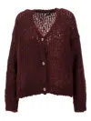 Weekend Max Mara Button Textured Knit Cardigan In Burgundy