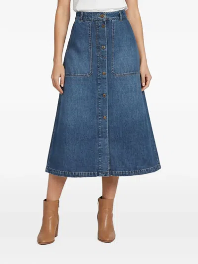 Pre-owned Weekend Max Mara Button-down Denim Skirt In Blue