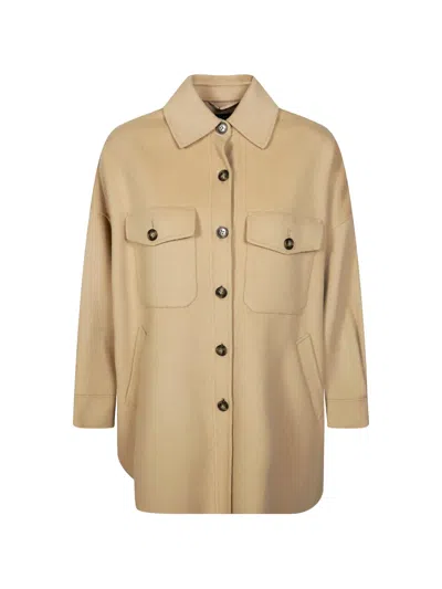 Weekend Max Mara Buttoned Flap-pocket Coat In Brown
