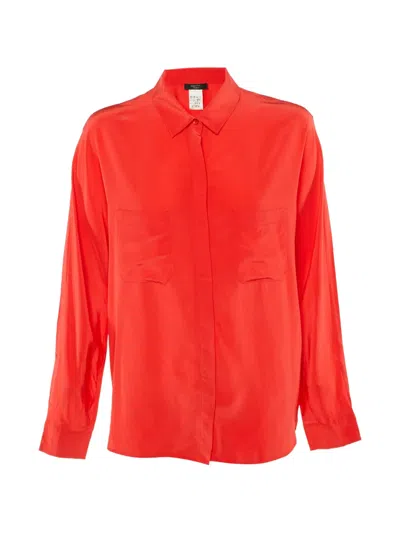 Pre-owned Weekend Max Mara Button-front Silk Blouse In Red