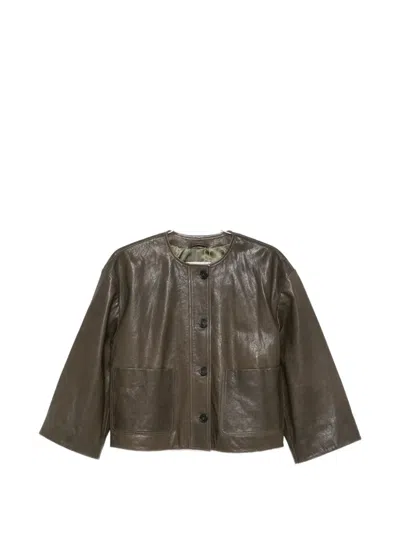 Weekend Max Mara Button-up Wide-sleeve Jacket In Brown