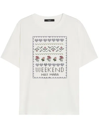 Weekend Max Mara 'cabina' Graphic Print Crew Neck T-shirt In White
