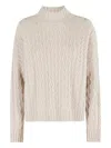 Weekend Max Mara Cable-knit High-neck Sweater In White