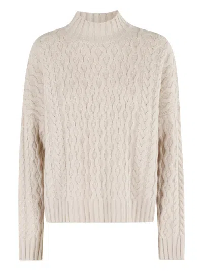 Weekend Max Mara Cable-knit High-neck Sweater In White