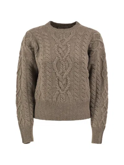 Weekend Max Mara Virgin Wool Cable Knit Sweater In Brown