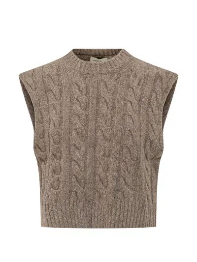 Weekend Max Mara Cable-knit Virgin Wool Vest In Brown