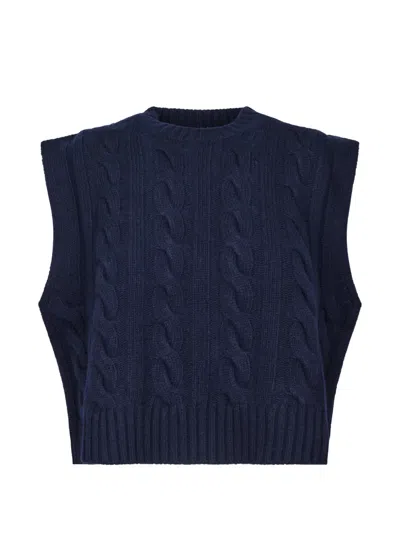 Weekend Max Mara Cable-knit Wool Sweater Vest In Blue