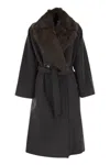 Weekend Max Mara Fur Collar Belted Coat In Gray