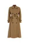 Weekend Max Mara Camel Stretch Polyester Blend Fauto Trench Coat In Brown