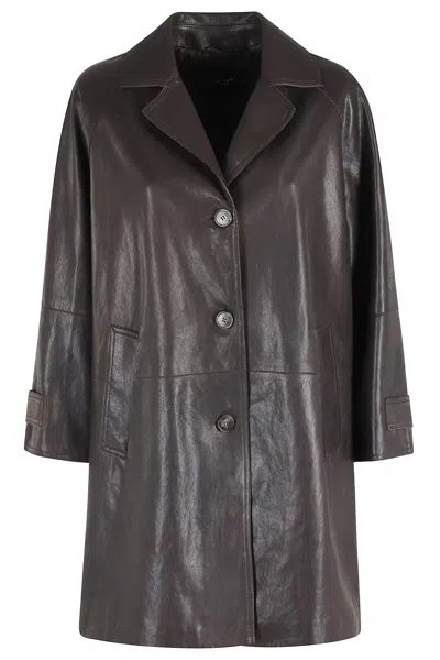 Weekend Max Mara Long-sleeved Leather Jacket In Brown
