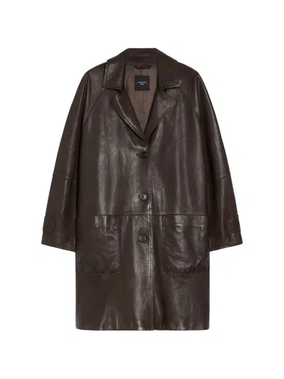 Weekend Max Mara Camino Leather Coat In Brown