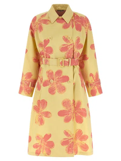 Weekend Max Mara Weekend Maxmara Wksradioso Water Repellent Gabardine Trench Coat With Flowers In Yellow