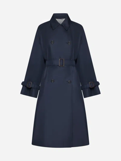 Weekend Max Mara Canasta Cotton-blend Trench Coat In Navy