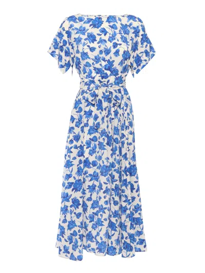 Weekend Max Mara Blue And White Floral Dress In Multi