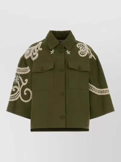 Weekend Max Mara Canvas Como Shirt Chest Pockets Collar In Green