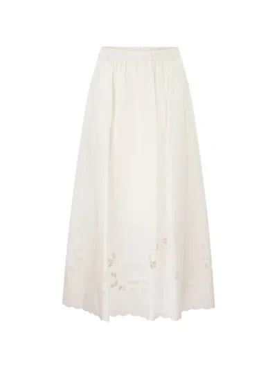 Weekend Max Mara Caravan Embroidered Midi Skirt In White