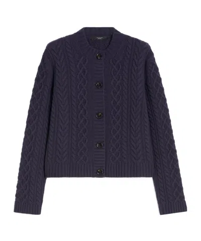 Weekend Max Mara Cardigan À Col Rond En Fil De Laine In Blue