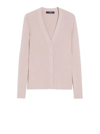 WEEKEND MAX MARA WEEKEND MAX MARA CARDIGAN IN POWDER PINK VISCOSE YARN