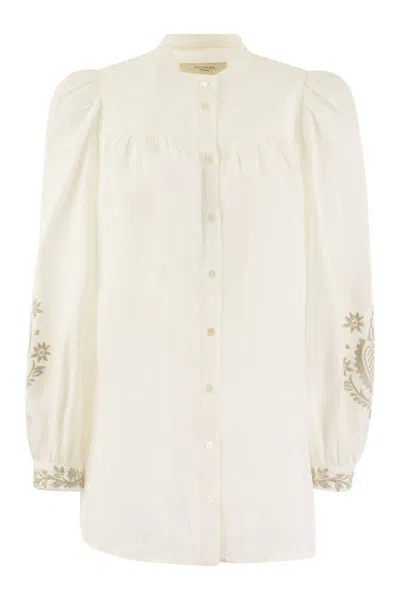 Weekend Max Mara Carnia Embroidered Linen Shirt In Ivory,multi