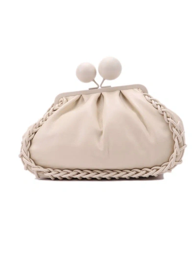 Weekend Max Mara Chained Leather Clutch Bag In White