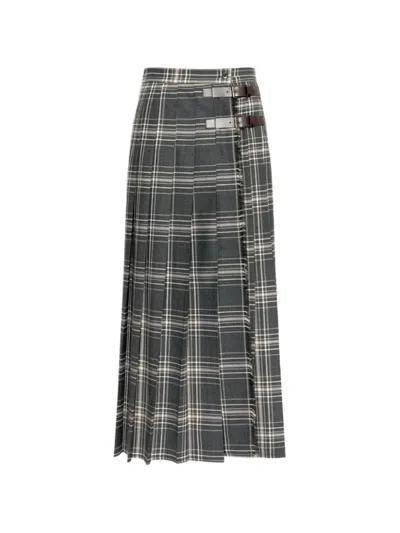 Weekend Max Mara Check Pleated Midi Skirt In Gray