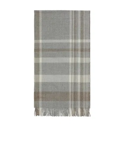 Weekend Max Mara Checkered Fringed Scarf In Gray