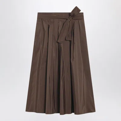 Weekend Max Mara Chocolate Taffeta Midi Skirt In Brown