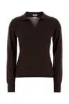 Weekend Max Mara Wool Blend Cappa Long Sleeve Polo Shirt In Brown