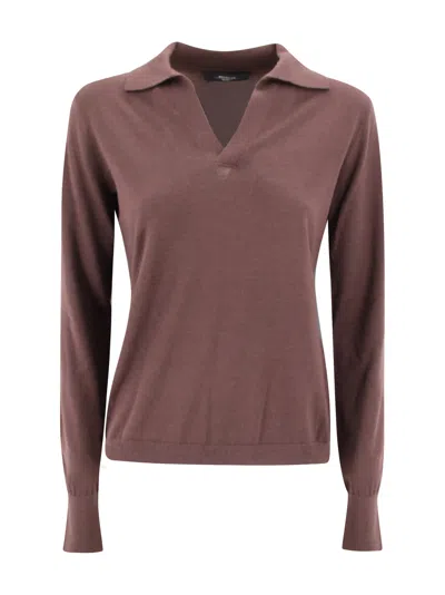 WEEKEND MAX MARA CHOCOLATE WOOL BLEND CAPPA POLO SHIRT