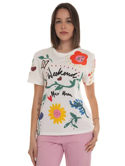 Weekend Max Mara Womens Whte Cinema Graphic-print Cotton-jersey T-shirt In Bianco