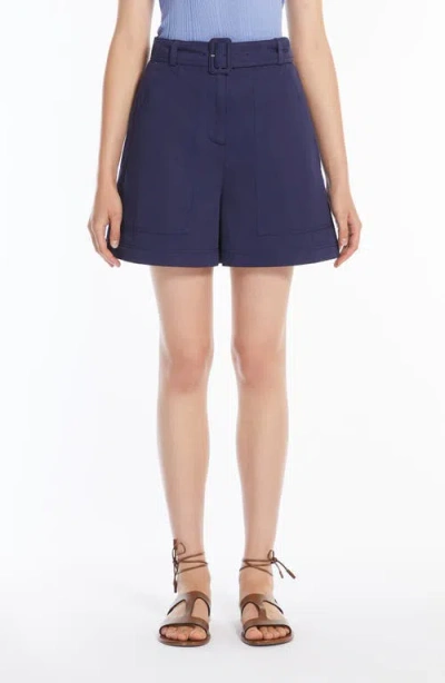 Weekend Max Mara Cirino Belted Cotton & Linen Shorts In Navy