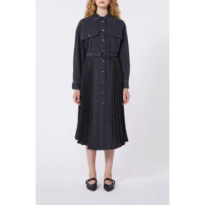 Weekend Max Mara Citrato Long Sleeve Mixed Media Denim Shirtdress In Blue