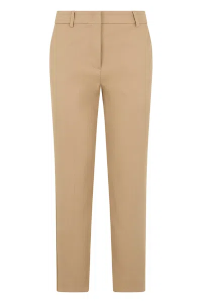 Weekend Max Mara Classic Straight-cut Cotton Trousers With Pleats And Pockets In Brown