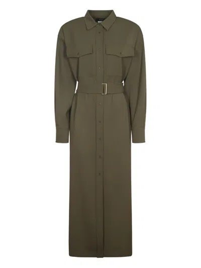 Weekend Max Mara Clown Belted Shirt Dress In Green