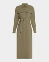 Weekend Max Mara Clown Tie-waist Midi Shirtdress In Khaki