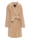 Weekend Max Mara Waist Belted Faux Fur Coat In Beige