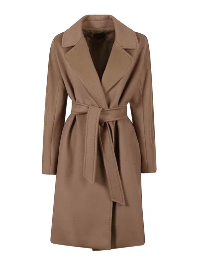 Weekend Max Mara Camel Coat With Belt In Brown