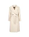 Weekend Max Mara Belted Double-breasted Coat In White